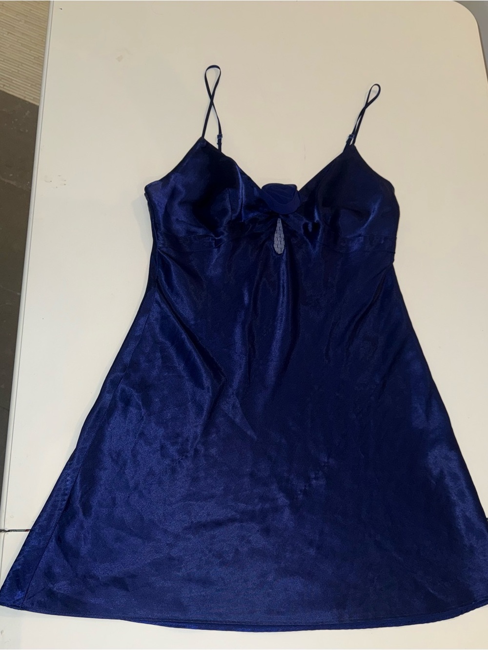 Gilligan & O’Malley Royal Navy Blue Satin Slip Dress with Center Rosette Size S